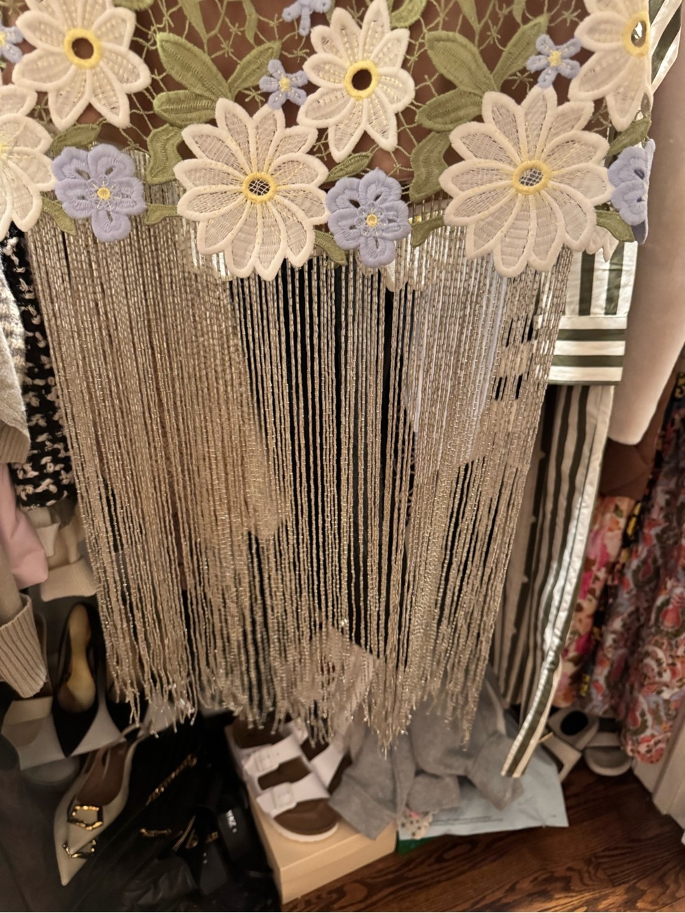 Elliatt Olive Mini Dress with Pastel Floral Embroidery and Fringe - Picture 3 of 6